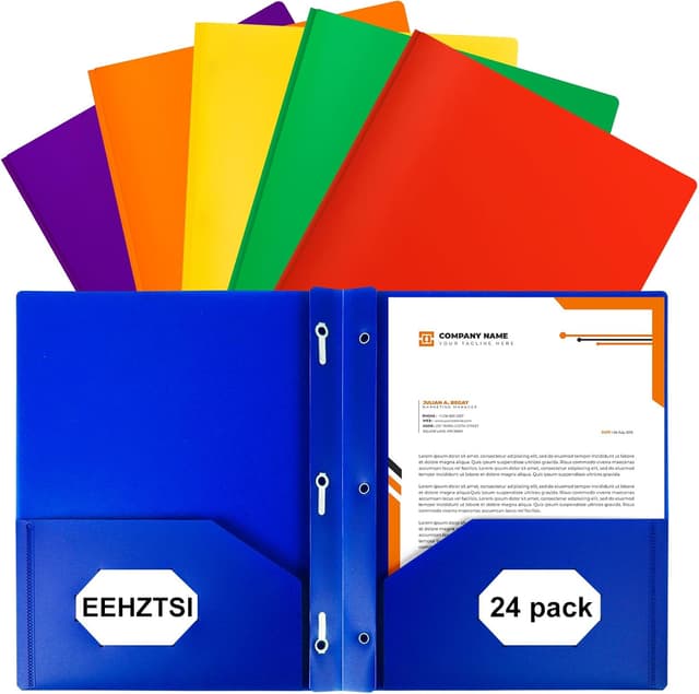 Detalle de EEHZTSI 24-Pack Plastic 2-Pocket Folders 9.4x11.6