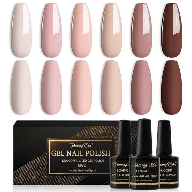 Detalle de Shining She UV-Nagellack Set mit 6 Farben (Herbst/Winter Nude & Beige Töne) – Soak-off für LED/UV, 8 ml