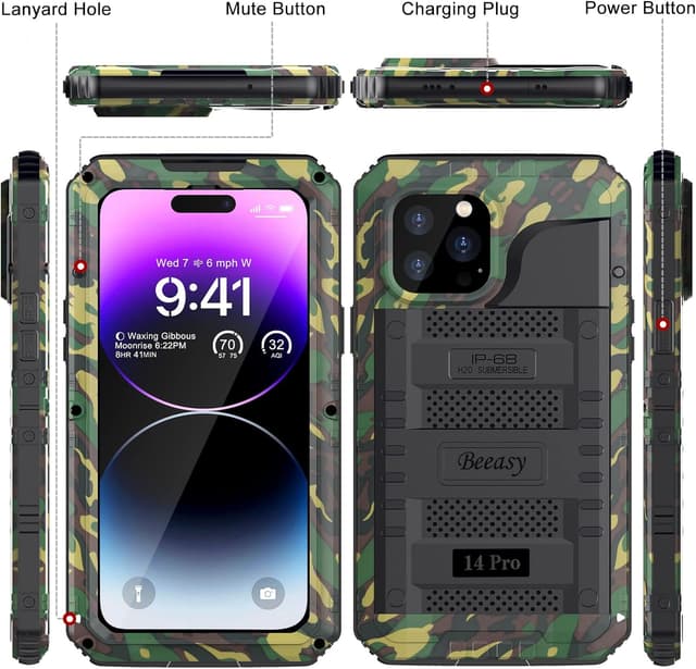 Thumbnail 6 de Beeasy iPhone 14 Pro Max Waterproof Heavy Duty Case with 360° Protection and Built-in Screen Protector (Camo)