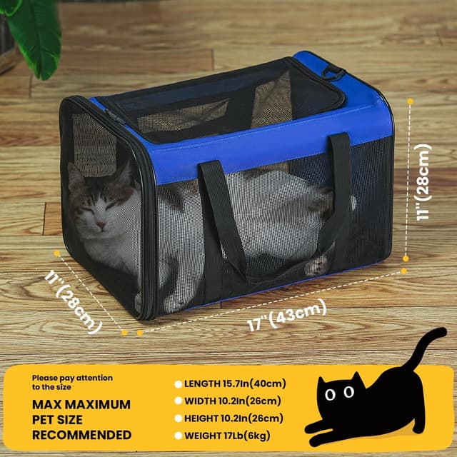 Detalle 2 de Conlun Cat Carrier Bag (Soft-Sided, 4-Sided Mesh) – Collapsible airline-approved pet carrier up to 6kg, Blue