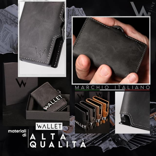 Thumbnail 2 de WLine Porta Carte Schermato RFID in Pelle PU slim (Grigio Vintage) 👝