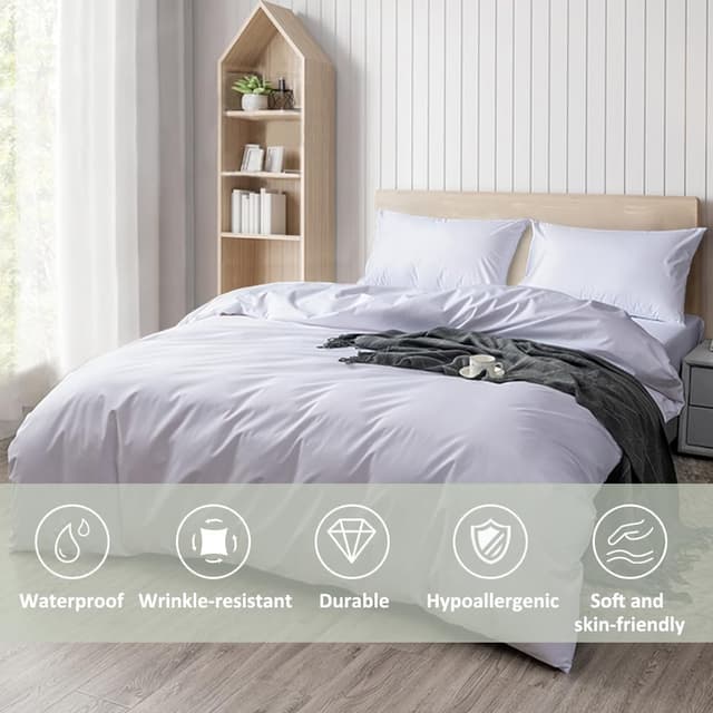 Detalle 2 de DUJUIKE Copripiumino impermeabile anti-incontinenza 155 x 220 cm, bianco