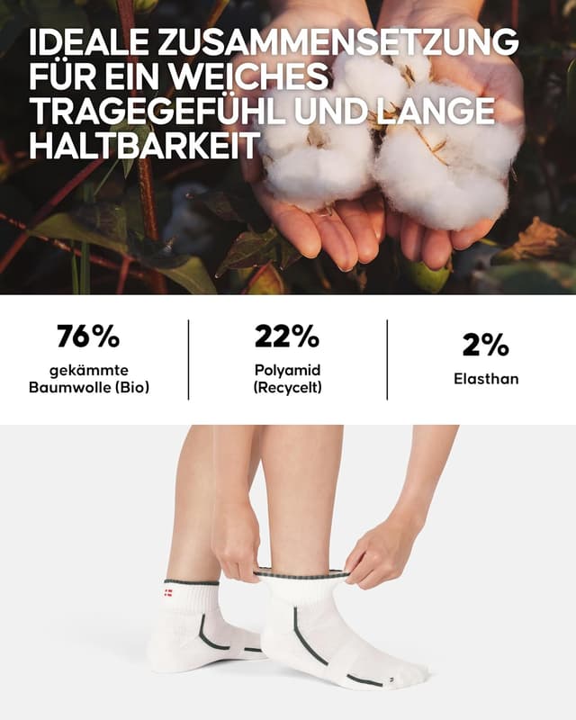 Detalle de DANISH ENDURANCE Kurze Sportsocken aus Bio-Baumwolle im 3er/6er Pack – Sneaker- und Fitness-Socken mit Anti-Blasen