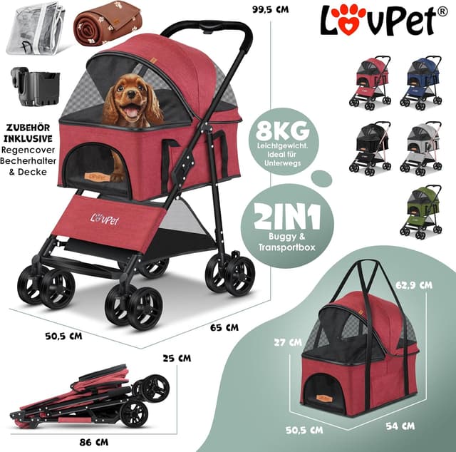 Thumbnail 6 de LOVPET® Hundewagen 2in1: Hundebuggy & faltbare Hundebox (bis 20 kg) mit 360°-Rädern