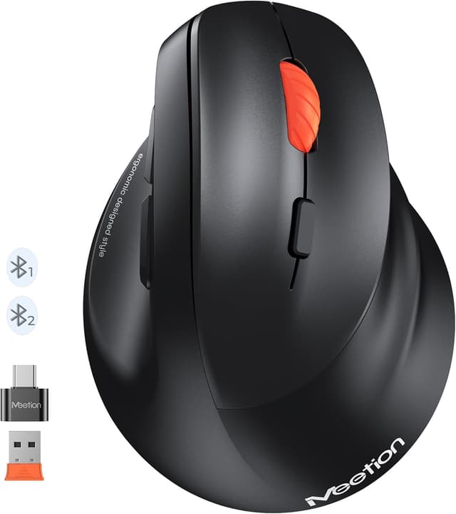 Detalle de MEETION ergonomische vertikale Bluetooth-Maus mit Dual-Mode (2,4 GHz & Bluetooth 5.3) und 3-Geräte-Kopplung