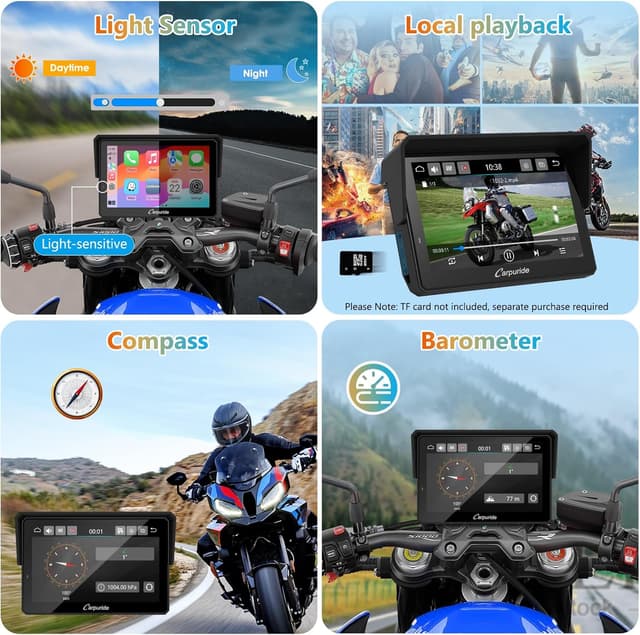 Detalle 2 de CARPURIDE W502BS Pro für BMW-Motorrad: drahtloses CarPlay & Android Auto, Dual-Bluetooth und wasserdichter 5‑Zoll-GPS-Bildschirm