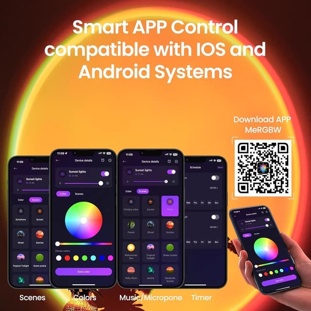 Detalle de Kangtaixin Sunset Lamp RGB – Sonnenuntergang-Lampe mit App-Steuerung und 360° drehbarem LED-Projektor