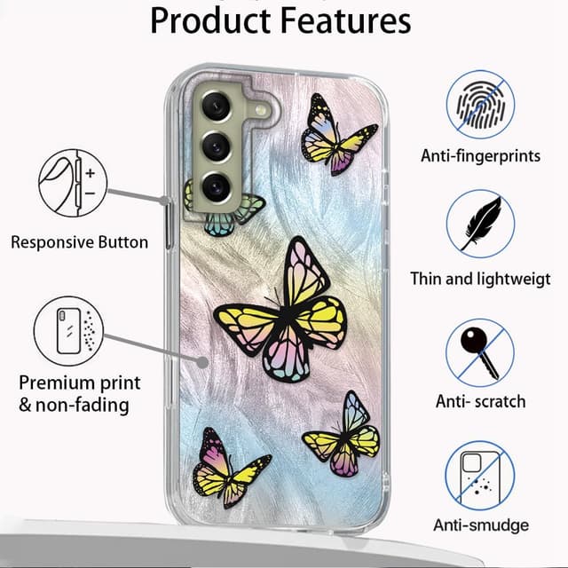 Detalle de Tedyhulle Hülle für Samsung Galaxy S22 Plus – dünne TPU-Softcase mit buntem Schmetterlingsmuster