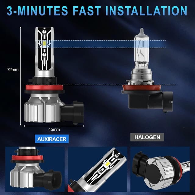 Detalle de Ampoules LED AUXIRACER H11/H9/H8 6500K 80W 30000LM (kit de 2) — Plug & Play