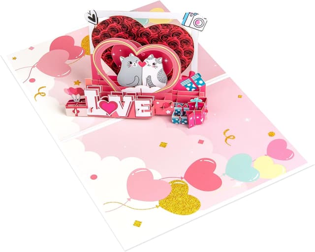 Detalle de Love Frame Katze Pop-up Grußkarten mit leerer Notizkarte & Umschlag – für Liebe, Geburtstag & besondere Anlässe