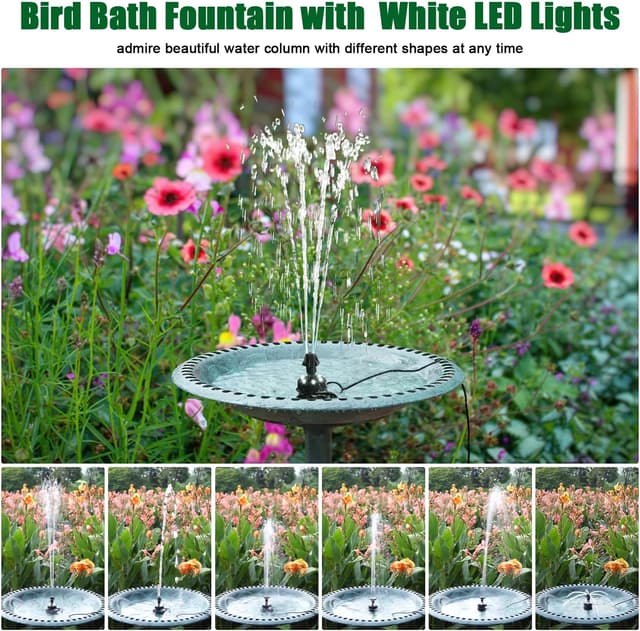 Detalle 2 de SZMP 24-Hours Working Pond Fountain Pump with 7 Nozzles and 6 LED Lights (UK plug)