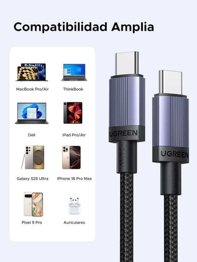 Detalle 2 de UGREEN 2 Pack Cable USB C 240W Rápido ⚡ para MacBook, Samsung, Pixel