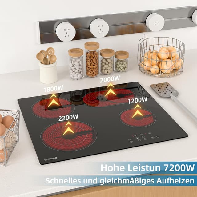 Detalle de WEHIMO Glaskeramikkochfeld 7200W 4 Zonen