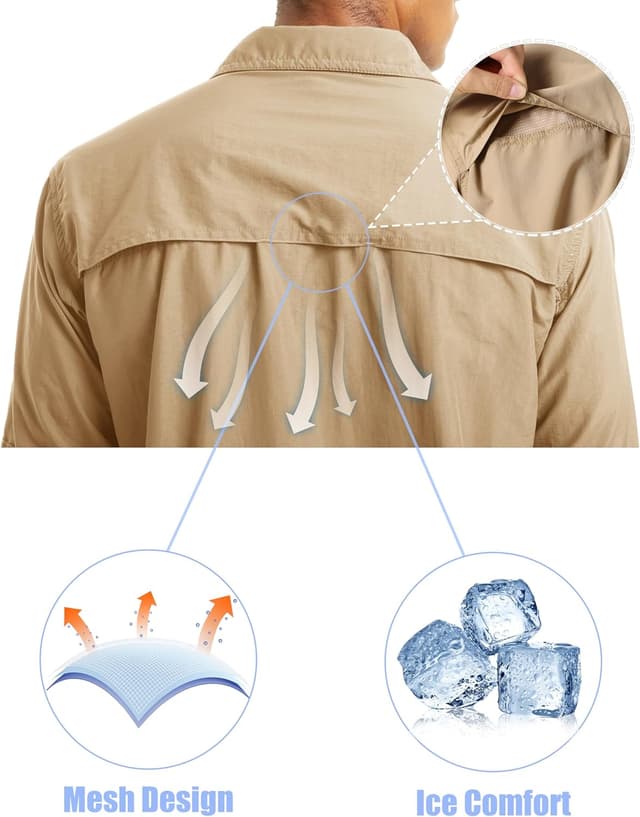 Detalle de MAGCOMSEN Men’s UPF 50+ Sun Protection Long Sleeve Button-Down Shirt