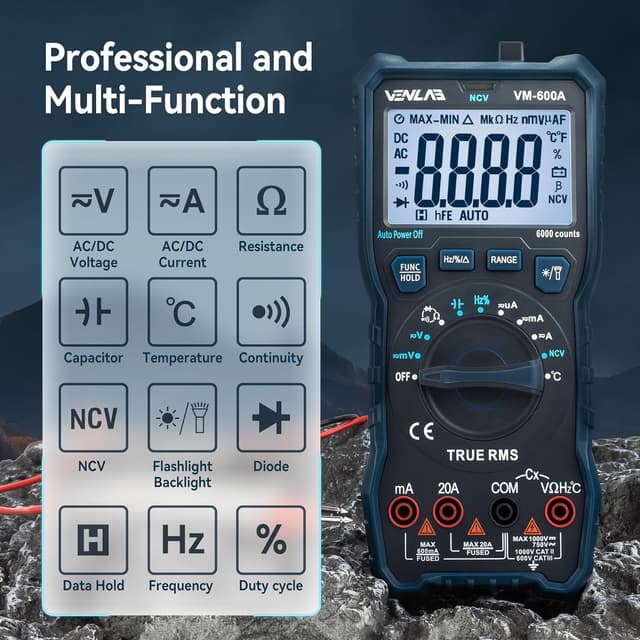 Detalle 2 de VENLAB digital multimeter TRMS, 6000 counts