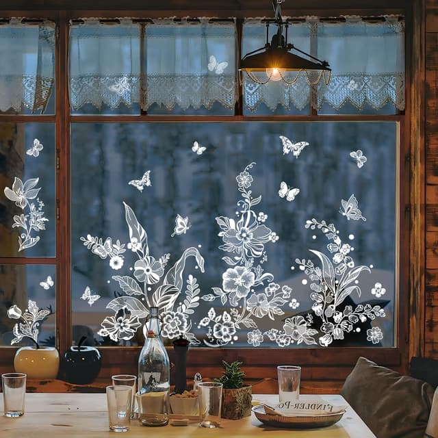 Thumbnail 3 de Supzone Stickers Fenêtre Fleurs Papillons