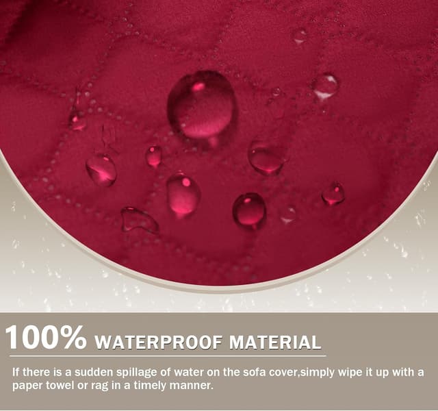 Detalle de FIGOOO Copridivano impermeabile trapuntato 3 posti con tasche laterali, Borgogna