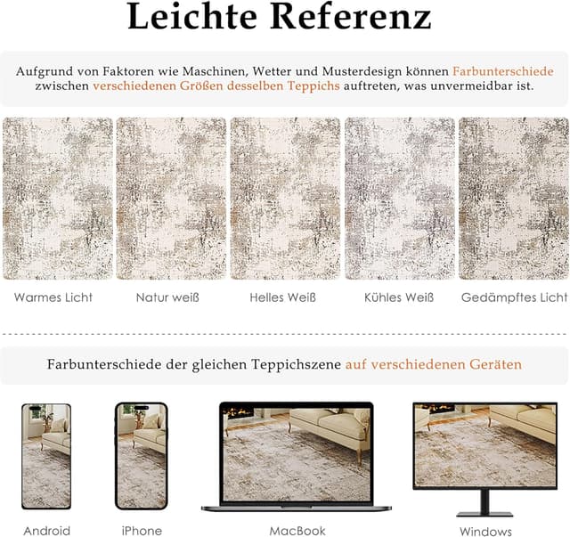 Detalle 2 de HUGEAR waschbarer Kurzflor Teppich 60x90 cm braun-grau, rutschfest (Eingangsbereich/Küche/Parkett)