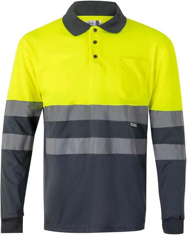 Imagen de Velilla 175 Polo Bicolor Manga Larga 🧥 Gris y Amarillo Flúor Talla L en OfertitasTOP