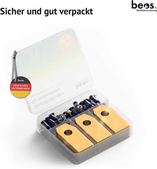 Thumbnail 6 de BEOS 30x Premium Titan Ersatzmesser & Schrauben mit Sicherung für Ecovacs Mähroboter