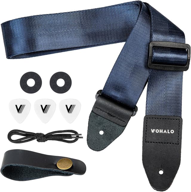 Detalle de VOHALO Adjustable Nylon Guitar Strap (36–60 inches) with Picks & Accessories