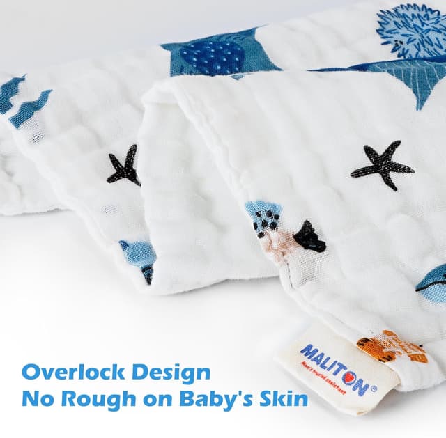 Detalle de Maliton 6-Pack Muslin Burp Cloths (100% Cotton) – 70x70cm Muslin Squares for Newborns