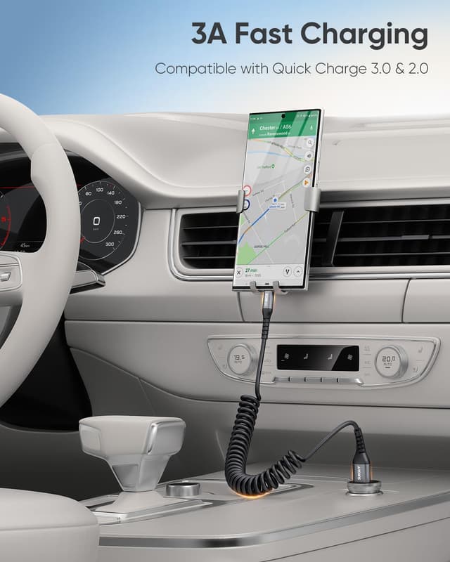 Detalle de SUNGUY USB‑C Spiralkabel (1,8 m) – Datenkabel für Auto, Android Auto & Carplay