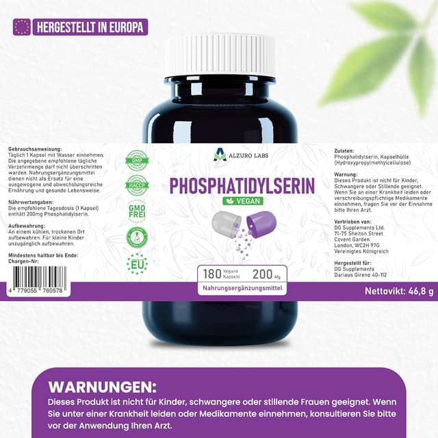 Thumbnail 6 de ALZURO LABS Phosphatidylserin 200 mg – 180 vegane Kapseln für Gehirn, Gedächtnis & Konzentration