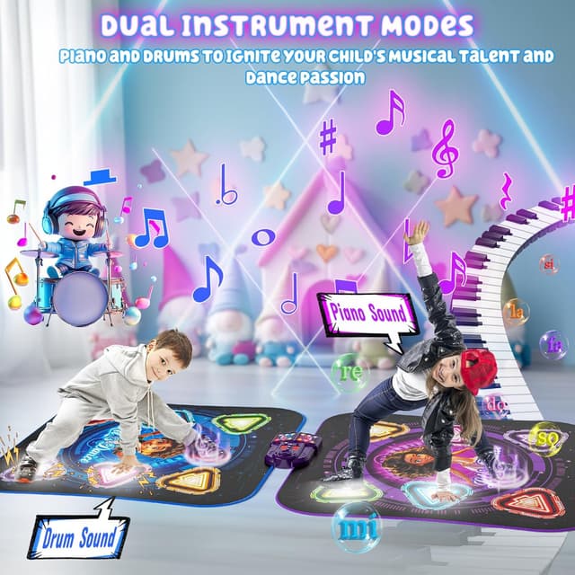 Detalle de Surelect Dance Mat (2025) Light-Up 2-Player Opposing Dance Pad with Single & Double Modes, 12-Button Kids Music Toy