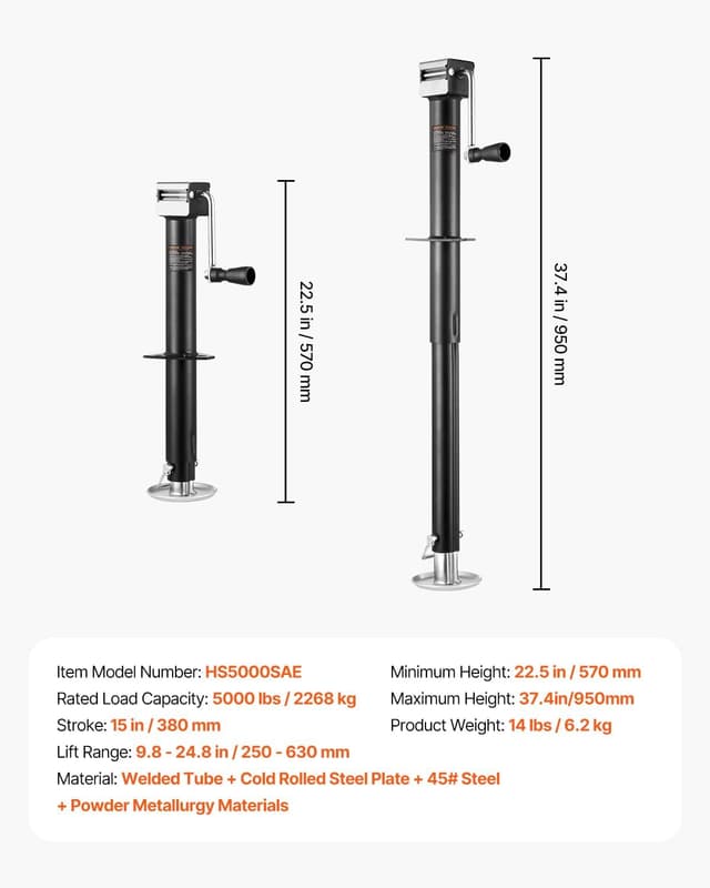 Thumbnail 6 de VEVOR 5000 lbs A-Frame Trailer Jack 15" 🛻