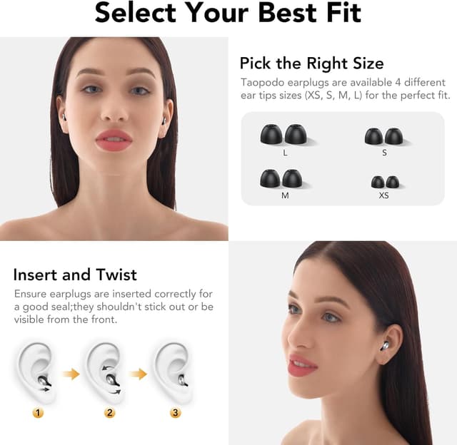 Thumbnail 6 de taopodo 2026 Bouchon d'oreille pour dormir Noir