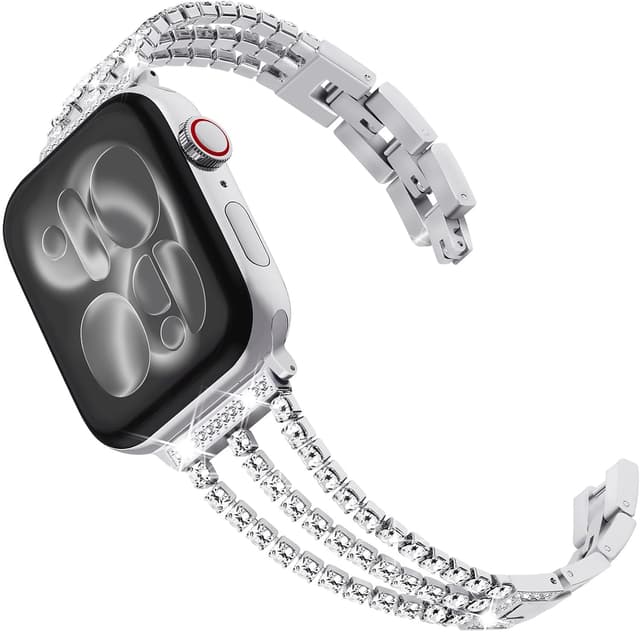 Detalle 2 de Fullife sparkling crystal bracelet watch strap for Apple Watch (38mm–42mm, Series 1–11) - Bling Silver