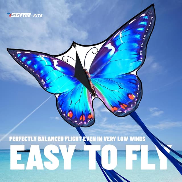 Detalle de Schmetterlingsdrachen für Jungen & Mädchen: Moonlight Butterfly mit Schnur & Griff