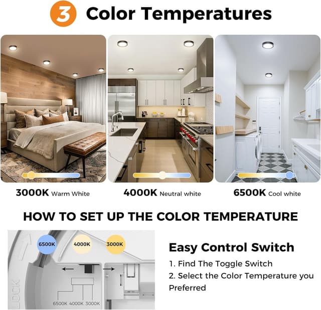 Detalle 2 de slochi 12CM Mini Bathroom Light (IP44) – 3 colour temperature LED flush ceiling lamp, 8W