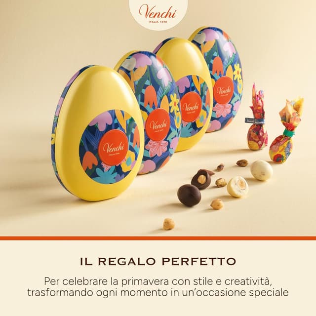 Detalle de Venchi uovo di cioccolato in latta apribile (77 g) con 7 ovetti assortiti senza glutine