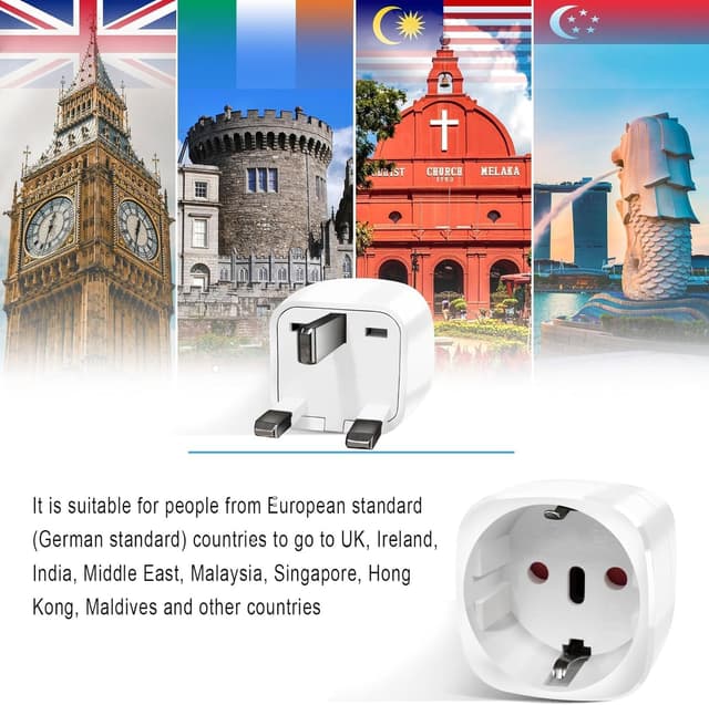 Detalle de 2er-Pack Reiseadapter UK (Typ G) für England/Deutschland – Travel Adapter mit kompaktem Steckformat