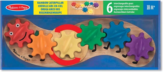 Detalle de Melissa & Doug 7-teiliges Zahnrad-Spielzeug Raupe aus Holz – Motorik-Lernspiel ab 18 Monaten