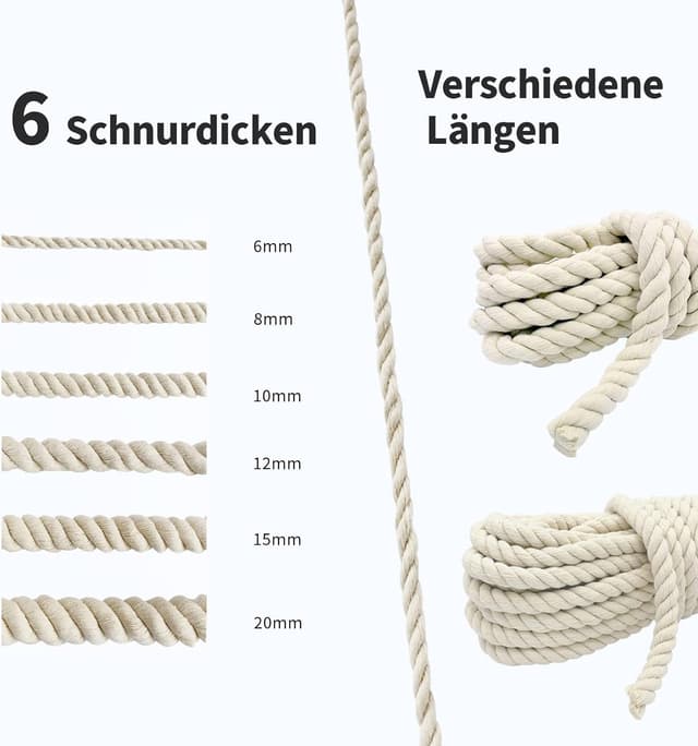 Detalle de Cotton Rope 12mm Thick White Macramé Rope 4m