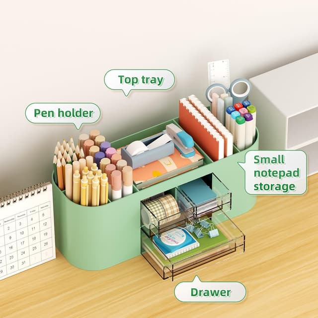 Detalle de Marbrasse Organizer Scrivania con 3 Cassetti e 7 Scomparti (Verde) per cancelleria e accessori
