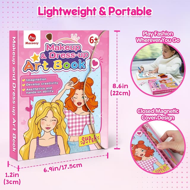 Detalle de Mocoosy Kids Makeup Art Craft (Ages 4–8) Pretend Play Makeup Coloring Book with Stickers