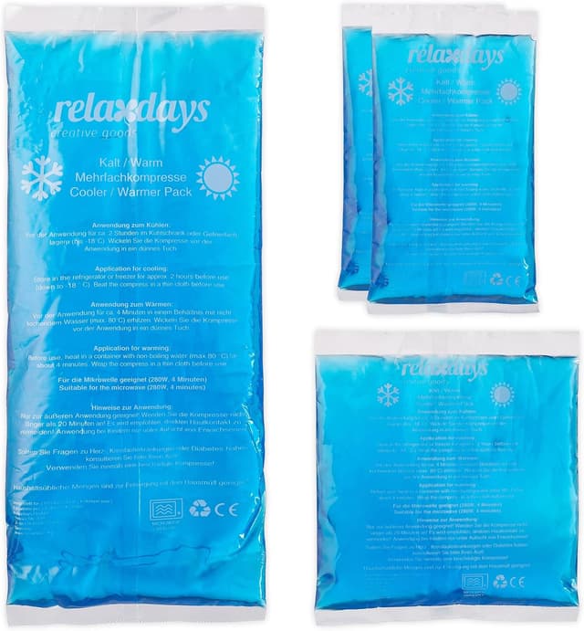 Detalle de Relaxdays lot de 4 compresses thermiques avec gel chaud-froid (premiers secours, sport, muscles)