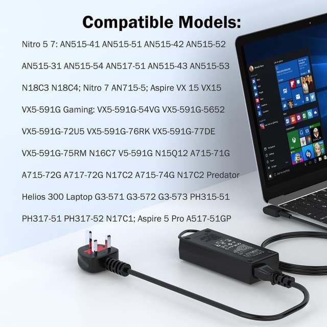 Detalle de 135W Laptop Charger for Acer Nitro series (5.5 x 1.7mm) with ADP-135KB power adapter