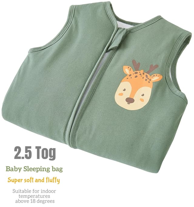 Detalle 2 de Chilsuessy Baby Schlafsack mit Füßen 2,5 Tog (2-Wege-Reißverschluss) – Grün, passend für Babyhöhe 110–120 cm