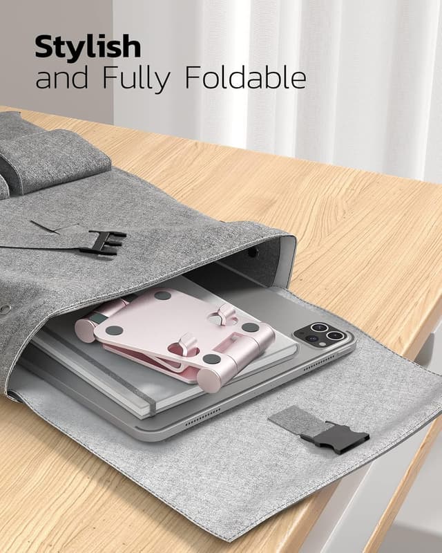 Detalle de Nulaxy Adjustable Phone Stand for Desk (Rose Gold) – Foldable aluminium holder for 4–8 inch phones and e-readers