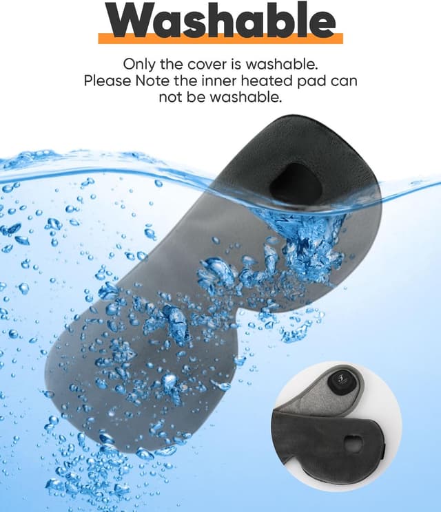 Detalle de Heated Eye Mask (Warm Eye Compress) Cordless, 3 Heat Levels, 1000mAh Rechargeable Battery, Washable Detachable Cover – Black