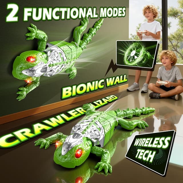 Detalle de QASUN rechargeable wall-climbing gecko RC robot toy (LED eyes) for 3–10-year-olds