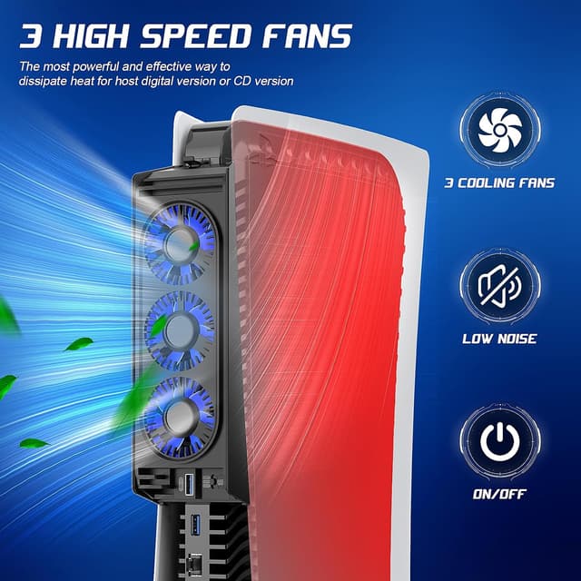 Detalle 2 de QYCHHJ PS5 Cooling Fan 3 in 1 with LED