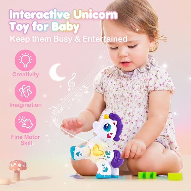 Detalle 2 de hahaland Unicorn Toy for 1 Year Old, Musical