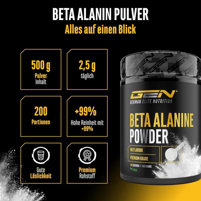 Detalle 1 de Beta Alanin Pulver 500 g - hochdosiert 99% Beta-Alanin đ§Ș