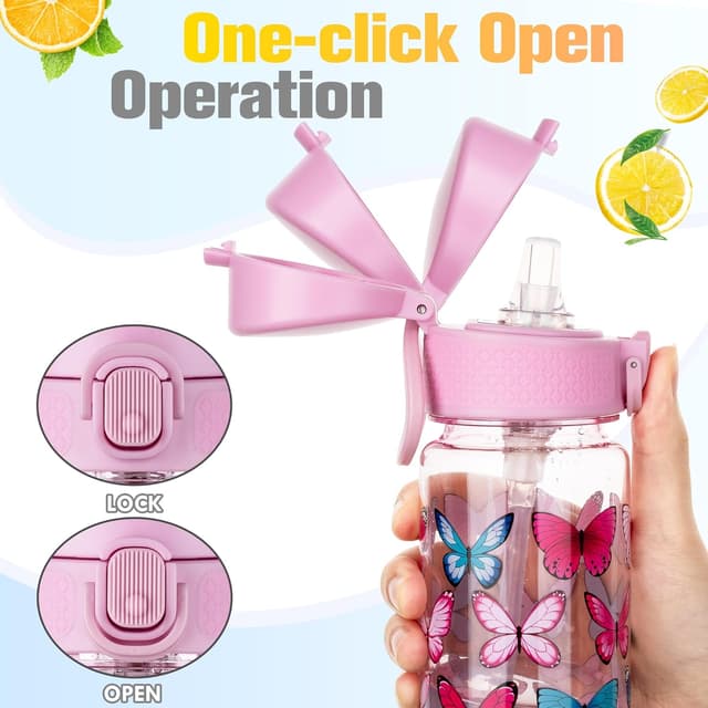 Detalle de GOPPUS 500ml Clear Tritan Water Bottle with Straw, Flip Top Lid & Carry Handle (BPA-free)